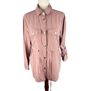Love Tree‎ Pink Utility Shirt Jacket Button Drawstring Waist Roll Tab Sleeves
